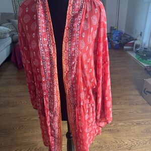 Women's Red Patterned Kimono polyester mix